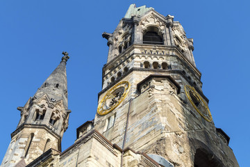 Ruin of the cathedral "Kaiser-Wilhelm-Gedaechtniskirche" in Berlin, Germany as memorial for the Second World War