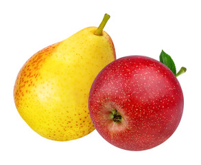Fresh apple and pears isolated on white background with clipping path