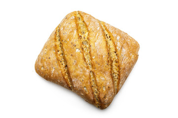 Top view of freshly baked bread isolated on white background