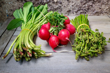 fresh vegetables on wooden table