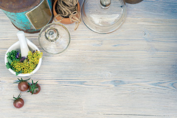 Vintage tablewares  on wood background