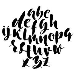 Handdrawn dry brush font. Modern brush lettering. Grunge style alphabet. Vector illustration.