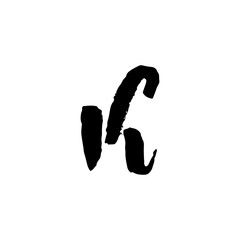 Letter K. Handwritten by dry brush. Rough strokes textured font. Vector illustration. Grunge style elegant alphabet.