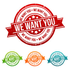 We want you Stamp -  Badges in different colours.