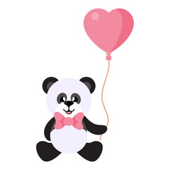 cartoon panda vector sitting with tie and lovely balloons