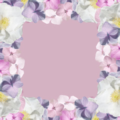 Fototapeta premium Beautiful floral background of hydrangea and rosehips 