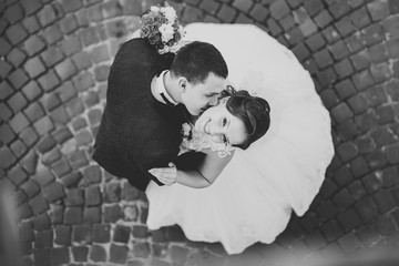 Luxury married wedding couple, bride and groom posing in old city