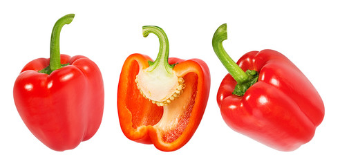 Fresh sweet red pepper bell isolated on white background with clipping path