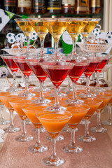 pyramid of glasses with drinks