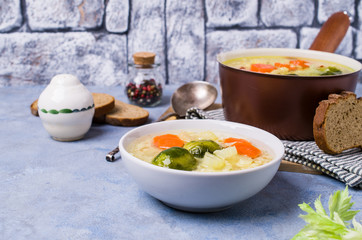 Thick clear soup with pasta