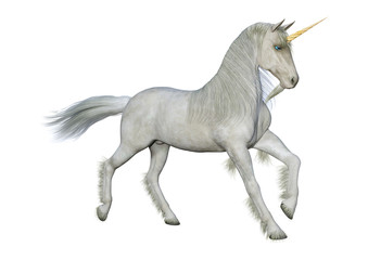 Naklejka na ściany i meble 3D Rendering White Unicorn on White