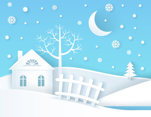 Winter Placard Calm Village Vector Illustration