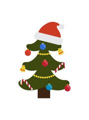 Christmas Tree Ornated with Toys Vector Illustration