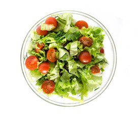 Fresh green salad for healthy meal. Isolated background.