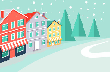 Obraz na płótnie Canvas Winter Landscape with Buildings that Have Market