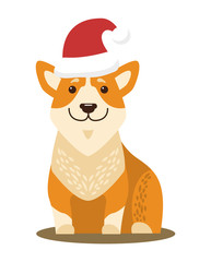 Dog Sitting and Wearing Hat Vector Illustration