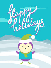 Happy Holidays Placard, Bird Vector Illustration