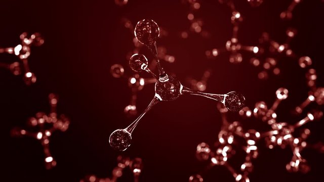 Red glass molecule models. Loopable 3D animation