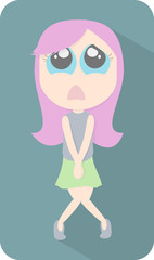 Flat cartoon bathroom sign with a modern young woman and woman having the urge to urinate. Illustration EPS 10 Vector.