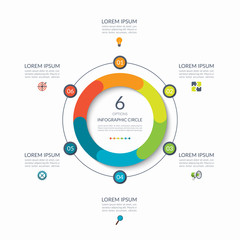 Infographic circle. 6 options, steps, parts. Business concept for diagram, graph, chart. Vector template