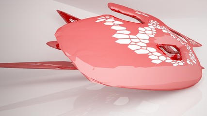 Abstract white and red parametric interior with window. 3D illustration and rendering.
