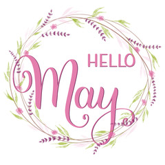 Obraz premium Hello May lettering. Elements for invitations, posters, greeting cards. Seasons Greetings