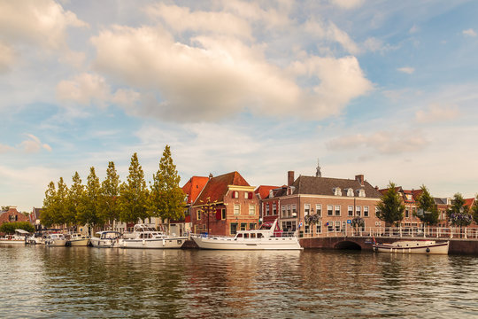 View at the historic harbor of the city of Weesp