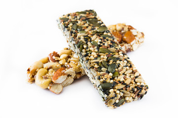 Muesli bars isolated on white background.