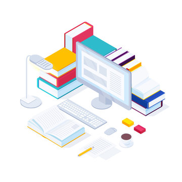 E-learning isometric concept.