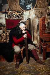 Viking sword handles sword rack reenactment forge smith warrior weapon outfit ax shield skin hearth one man