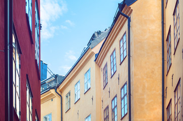 Old buildings on a narrow street in the Old City (Gamla Stan) in Stockholm