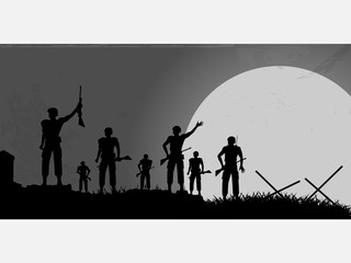 Fototapeta na wymiar Soldiers silhouette background with moon