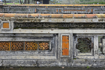 Detail of the Noon Gate bridge, one of the entrances to the Imperial City in Hue, Vietnam
