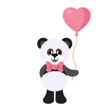 cartoon panda with tie and lovely balloons