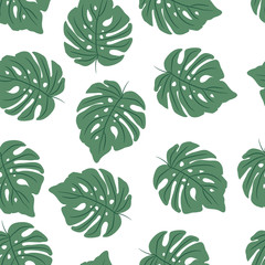 Exotic tropical vector background with tropical plants. Seamless green tropical pattern with monstera.