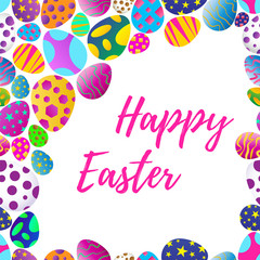 Happy Easter sale banner background template with beautiful colorful eggs. Vector illustration.