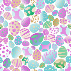 Vector seamless gentle pattern with decorative eggs. Easter holiday background for website, printing on fabric, gift wrap and wallpapers. Pastel colors