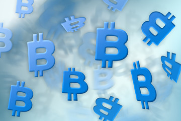 Illustration of Bitcoin - virtual currency in blue