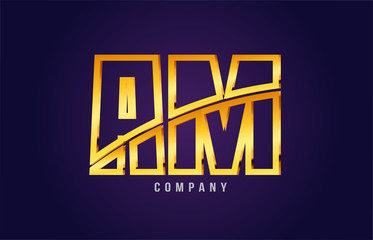 gold golden alphabet letter am a m logo combination icon design