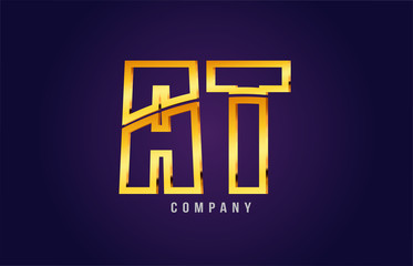gold golden alphabet letter at a t logo combination icon design
