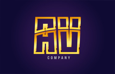 gold golden alphabet letter av a v logo combination icon design