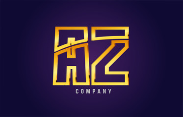 gold golden alphabet letter az a z logo combination icon design