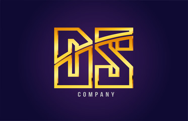 gold golden alphabet letter ds d s logo combination icon design