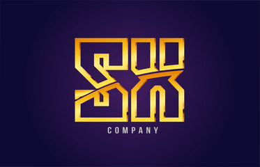 gold golden alphabet letter sx s x logo combination icon design