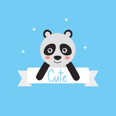 cute animal panda ribbon shiny background vector illustration
