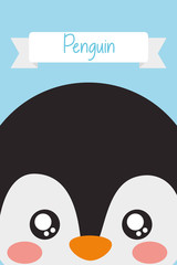 cute animal head penguin ribbon decoration vector illustration