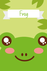 cute animal head frog ribbon decoration vector illustration