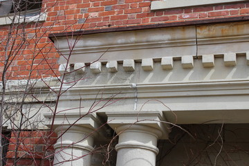 Architectural detail of old brick asylum historical building