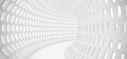 3D Rendering Of Abstract Hexagon Grid Mesh Tunnel