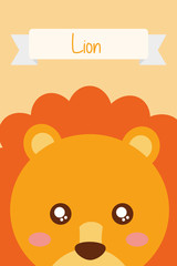 cute animal head lion ribbon decoration vector illustration